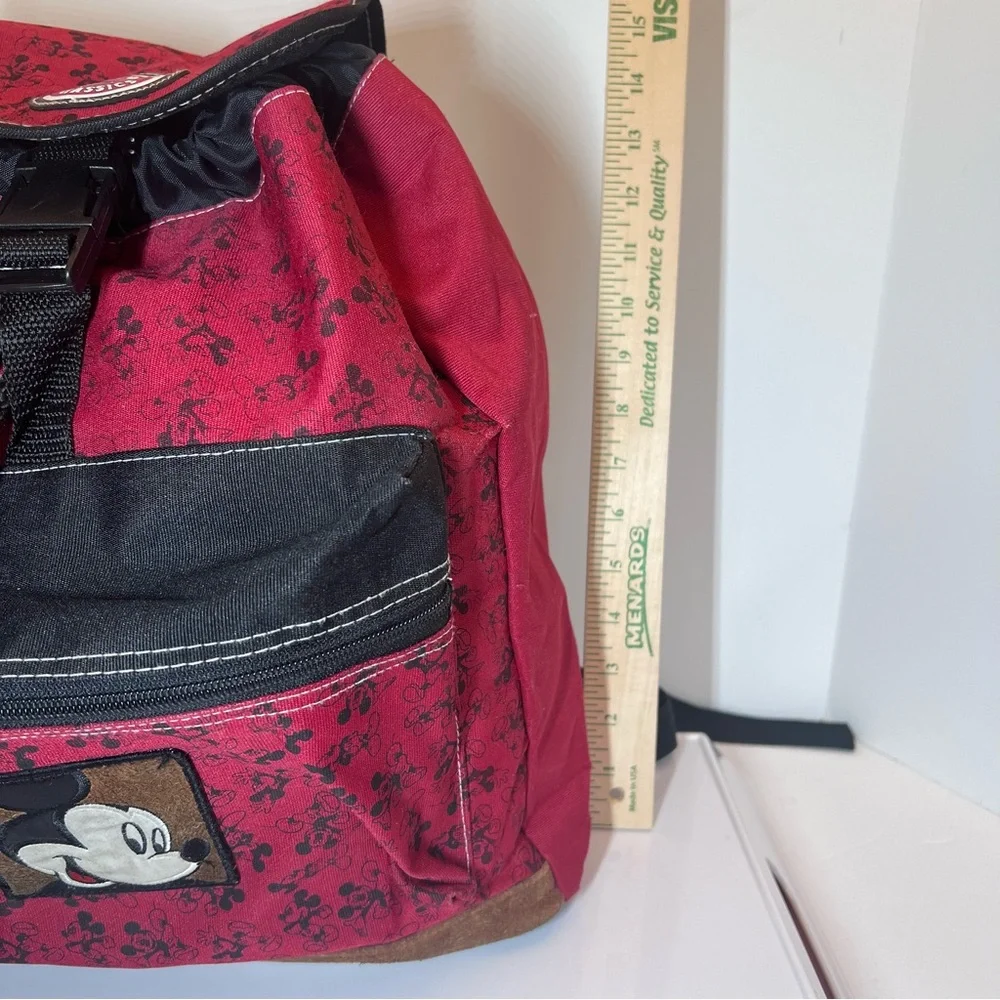 Vintage Rare Red and Black Disney MickeyMouse Drawstring Backpack with 2 Patches